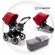 BUGABOO Donkey 3 Duo Podvozok ALU poťah športového sedadla, hlboká vanička GREY MELANGE strieška RED