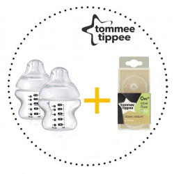 TOMMEE TIPPEE Set Fľaša 150 ml 2ks + Cumlíky pre Fľaše SLOW 0m+ 2ks