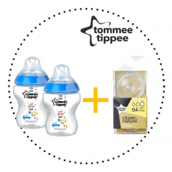 TOMMEE TIPPEE Set Fľaša 260ml DECORATED 2ks + Cumlíky pre Fľaše VARIFLOW 0m+ 2ks