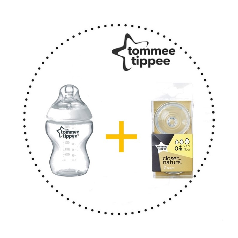 TOMMEE TIPPEE Set Fľaša 260ml 1ks + Cumlíky pre Fľaše VARIFLOW 0m+ 2ks