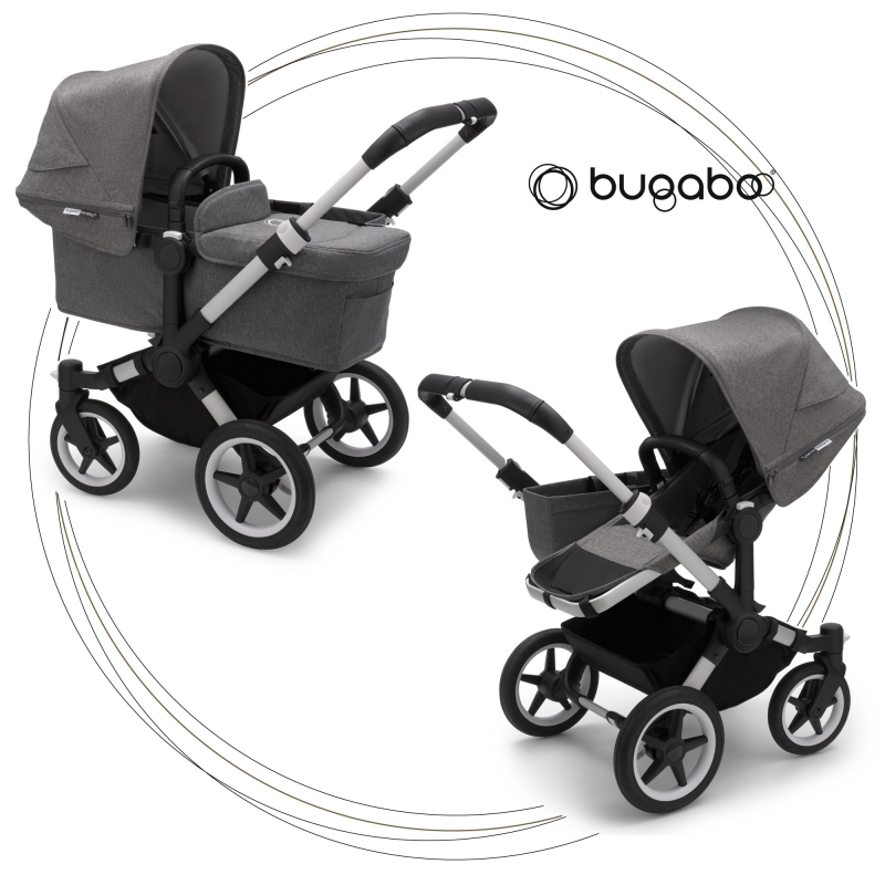 BUGABOO Donkey 3 Mono Podvozok ALU poťah športového sedadla, hlboká vanička GREY MELANGE strieška GREY MELANGE