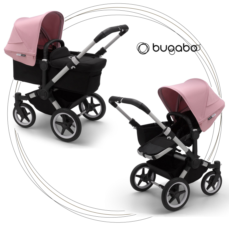 BUGABOO Donkey 3 Mono 2. kombinácia Podvozok ALU poťah športového sedadla, hlboká vanička BLACK strieška SOFT PINK