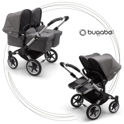 BUGABOO Donkey 3 Twin Podvozok ALU poťah športového sedadla, hlboká vanička GREY MELANGE strieška GREY MELANGE