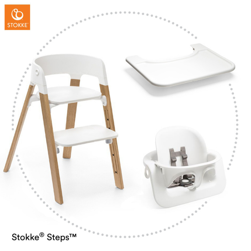 STOKKE Steps jedálenská stolička oak natural, sedák white, baby set white, pultík white