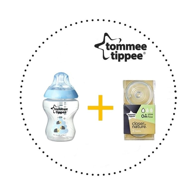 TOMMEE TIPPEE Set Fľaša 260 ml + Cumlíky pre Fľaše SLOW 0m+ 2ks