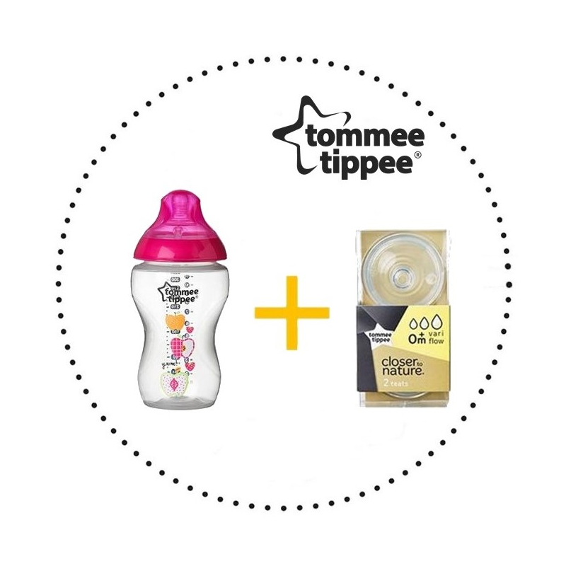 TOMMEE TIPPEE Set Fľaša 340 ml + Cumlíky pre Fľaše VARIFLOW 0m+ 2ks