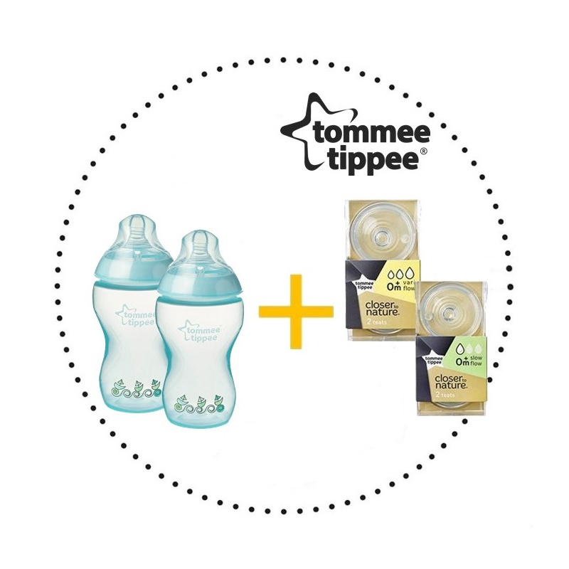 TOMMEE TIPPEE Set Fľaša 260 ml ks + Cumlíky pre Fľaše SLOW 0m+ 2ks + VARIFLOW 0m+ 2ks