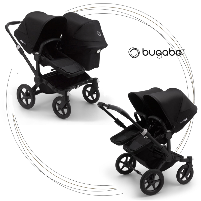 BUGABOO Donkey 3 Duo Podvozok BLACK poťah športového sedadla, hlboká vanička BLACK strieška BLACK