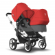 BUGABOO Donkey 3 Duo Podvozok ALU poťah športového sedadla, hlboká vanička GREY MELANGE strieška RED