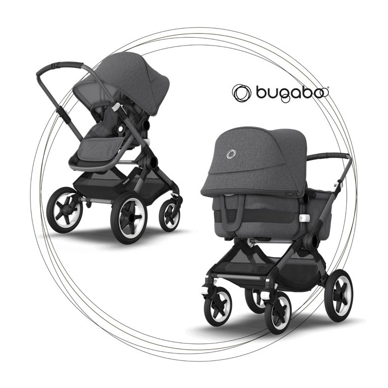 BUGABOO Fox 3 - 2. kombinácia Podvozok ALU poťah športového sedadla, hlboká vanička BLACK strieška BLACK