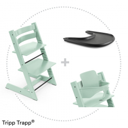 Set STOKKE Tripp Trapp Jedálenská stolička Soft Mint, Baby set Soft Mint, Pultík Black