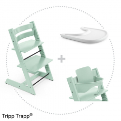 Set STOKKE Tripp Trapp Jedálenská stolička Soft Mint, Baby set Soft Mint, Pultík White