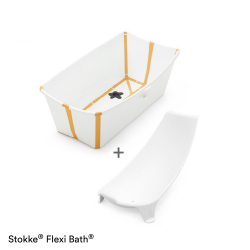 Set STOKKE Flexi bath Vanička na kúpanie s termosenzitívnou nálepkou White Yellow + Lehátko White
