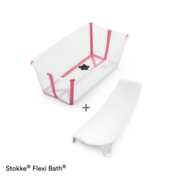 STOKKE Flexi bath vanička na kúpanie s termosenzitívnou nálepkou transparent pink, lehátko white