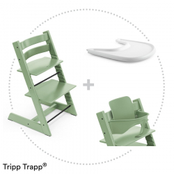 STOKKE Tripp Trapp jedálenská stolička moss green, baby set, pultík White