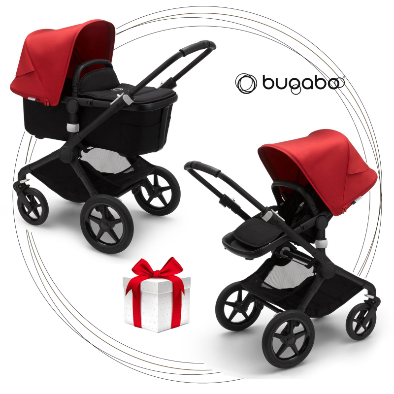 BUGABOO Fox 2 - 2. kombinácia Podvozok BLACK poťah športového sedadla, hlboká vanička BLACK strieška RED