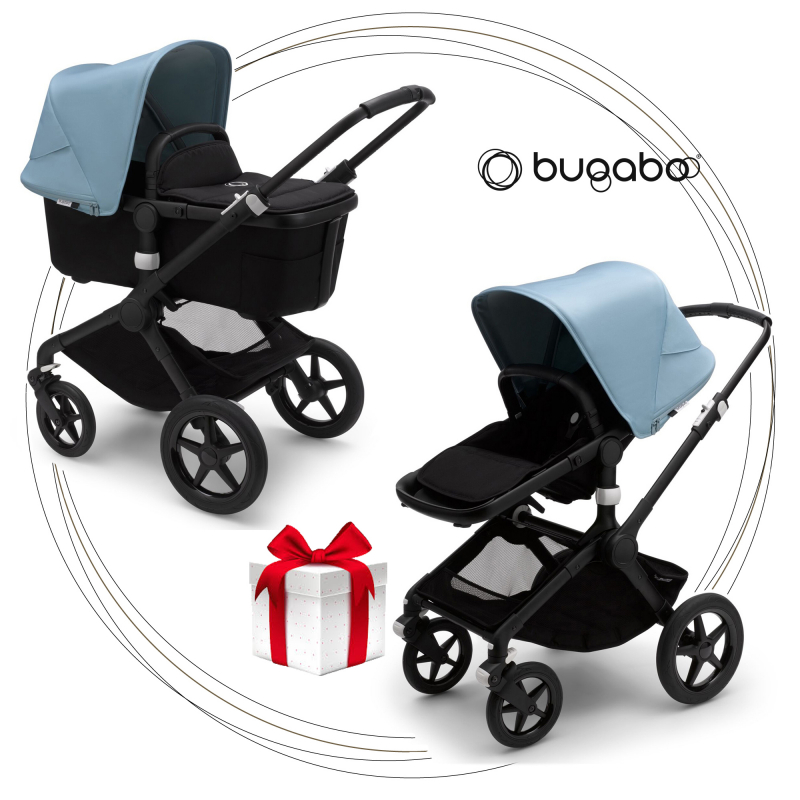 BUGABOO Fox 2 - 2. kombinácia Podvozok BLACK, poťah športového sedadla, hlboká vanička BLACK strieška VAPOR BLUE