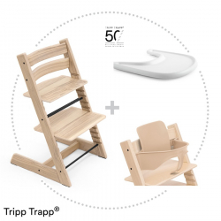 Jedálenská stolička Stokke Tripp Trapp Limitovaná edícia k 50. výročiu Ash Mixedl, Baby set Natural, Pultík White