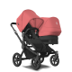 Súrodenecký kočík BUGABOO Donkey 5 Duo Podvozok Black , set textílií Midnight Black striešky Sunrise Red