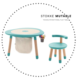 STOKKE MuTable Set stredný ( stolík, stolička, nádoba na ceruzky, odkladacie vrecúško ) - Mint