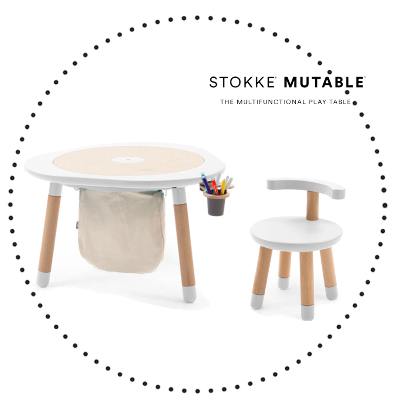 STOKKE MuTable Set stredný ( stolík, stolička, nádoba na ceruzky, odkladacie vrecúško ) - White