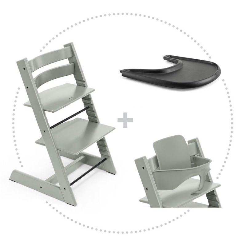 Set STOKKE Tripp Trapp Jedálenská stolička Glacier green, Baby set Glacier green, Pultík Black