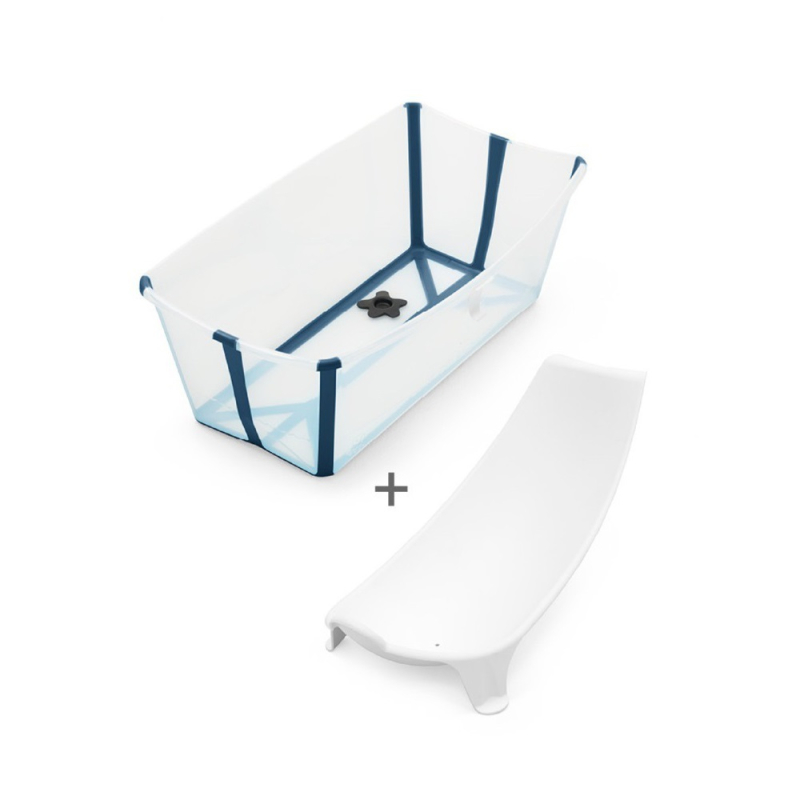 STOKKE Flexi bath vanička na kúpanie s termosenzitívnou nálepkou transparent blue, lehátko white