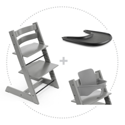 Set STOKKE Tripp Trapp Jedálenská stolička Storm Grey, Baby set Storm Grey, Pultík Black