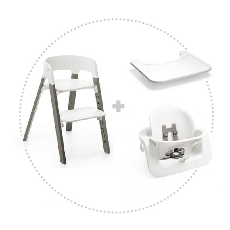 STOKKE Step jedálenská stoličkas, sedák white, baby set white, pultík white