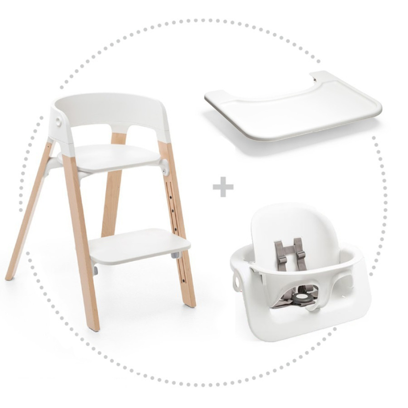 STOKKE Step jedálenská stoličkas, sedák white, baby set white, pultík white