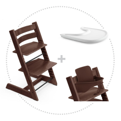 Set STOKKE Tripp Trapp Jedálenská stolička Walnut Brown, Baby set Walnut Brown, Pultík White