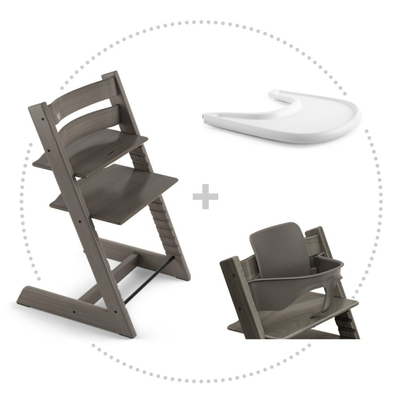 STOKKE Tripp Trapp jedálenská stolička hazy grey, baby set, pultík White