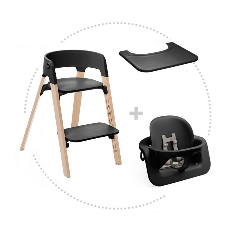 Set STOKKE Steps Jedálenská stolička Black/ Natural, Baby set Black, Pultík Black