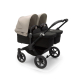 Kočík pre dvojičky BUGABOO Donkey 5 Twin Podvozok Black striešky, set textílií MIDNIGHT BLACK strieška desert taupe