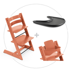 Set STOKKE Tripp Trapp Jedálenská stolička Terracotta, Baby set Terracotta, Pultík Black