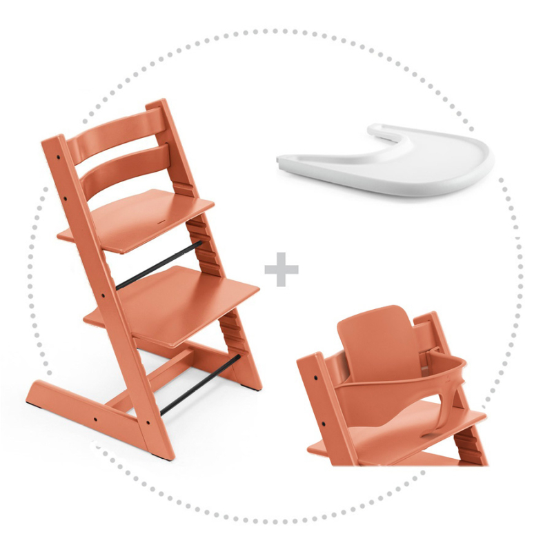 Set STOKKE Tripp Trapp Jedálenská stolička Terracotta, Baby set Terracotta, Pultík White