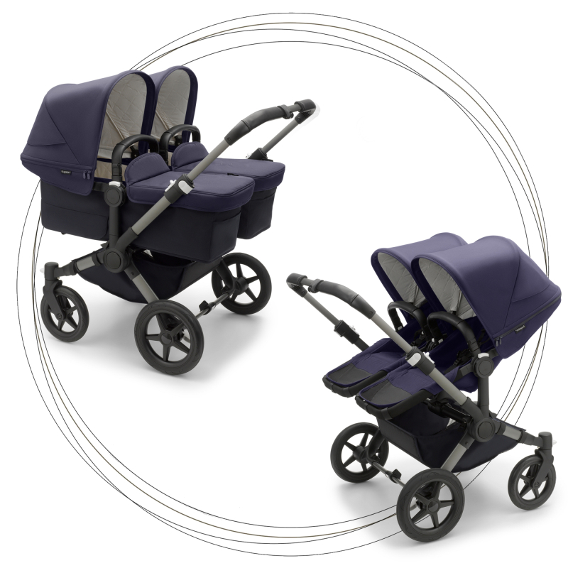 BUGABOO Donkey 5 Mineral Twin Podvozok Black poťah športového sedadla, hlboká vanička WASHED BLACK strieška WASHED BLACK