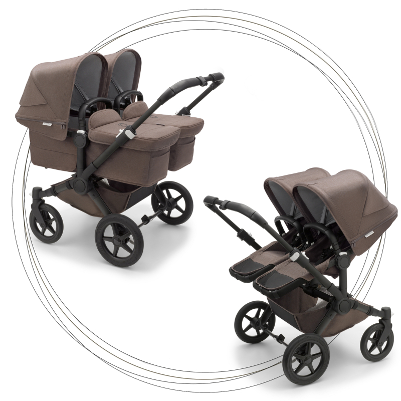 BUGABOO Donkey 5 Mineral Twin Podvozok Black poťah športového sedadla, hlboká vanička TAUPE strieška TAUPE