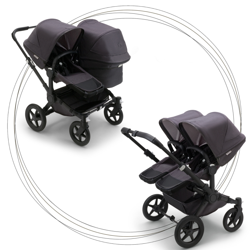 BUGABOO Donkey 5 Mineral Duo Podvozok Black poťah športového sedadla, hlboká vanička WASHED BLACK strieška WASHED BLACK