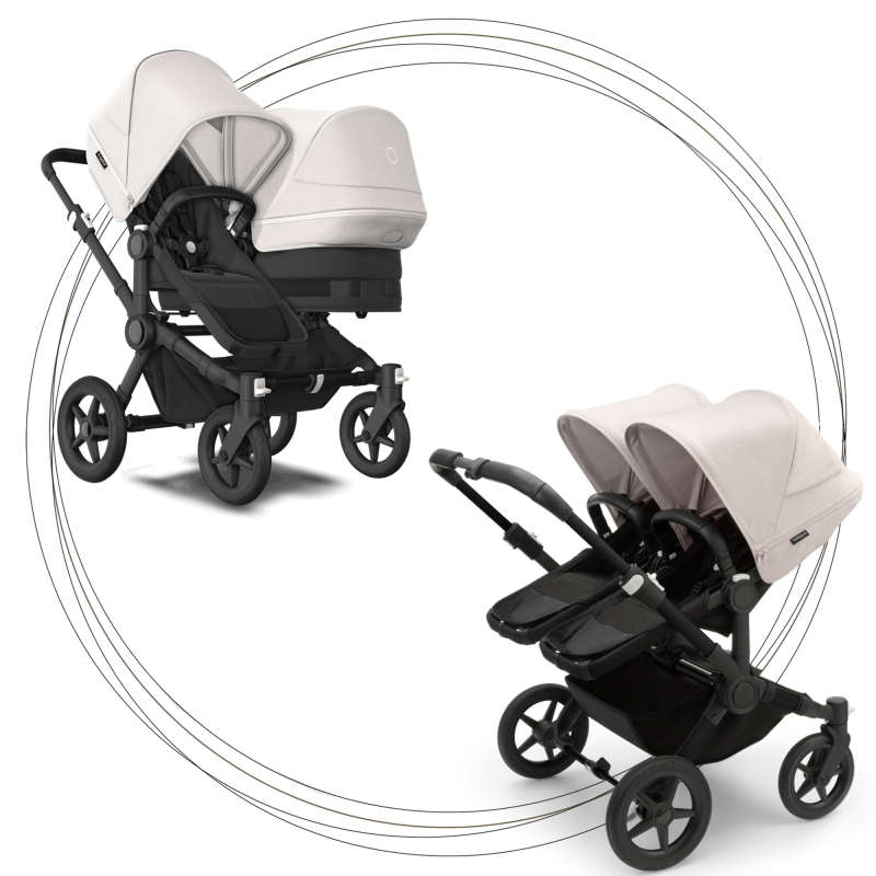 Súrodenecký kočík BUGABOO Donkey 5 Duo Podvozok Black striešky, set textílií FOREST GREEN