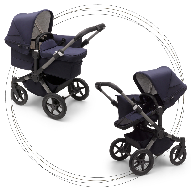 BUGABOO Donkey 5 Mineral Mono Podvozok Black poťah športového sedadla, hlboká vanička WASHED BLACK strieška WASHED BLACK