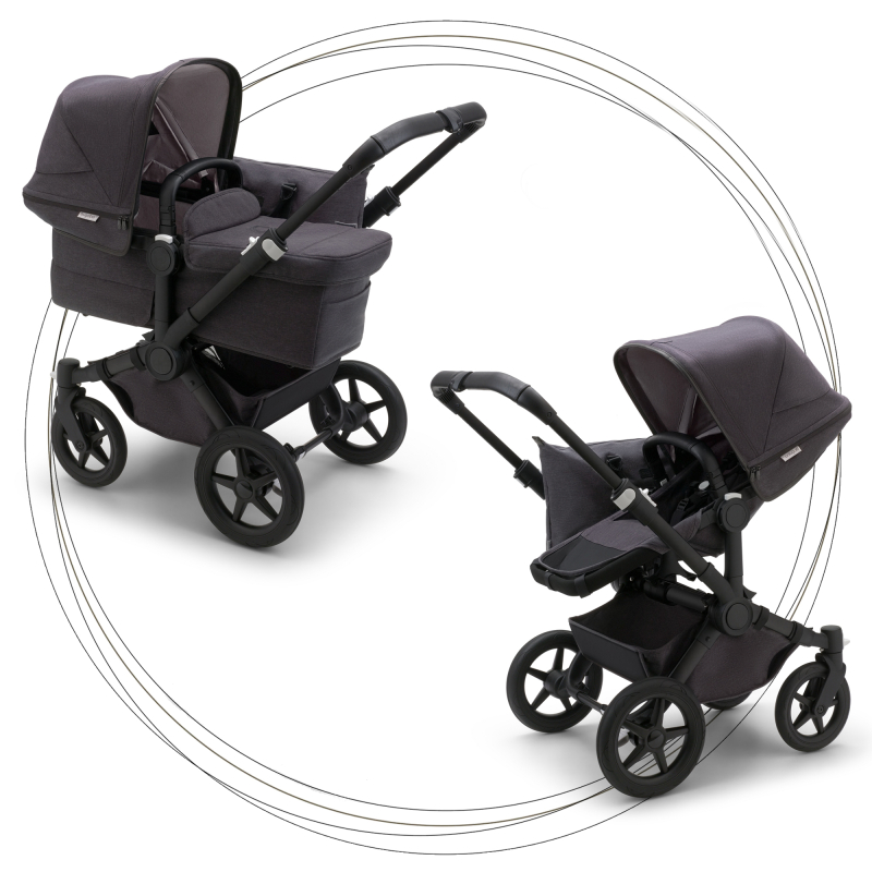 BUGABOO Donkey 5 Mineral Mono Podvozok Black poťah športového sedadla, hlboká vanička WASHED BLACK strieška WASHED BLACK
