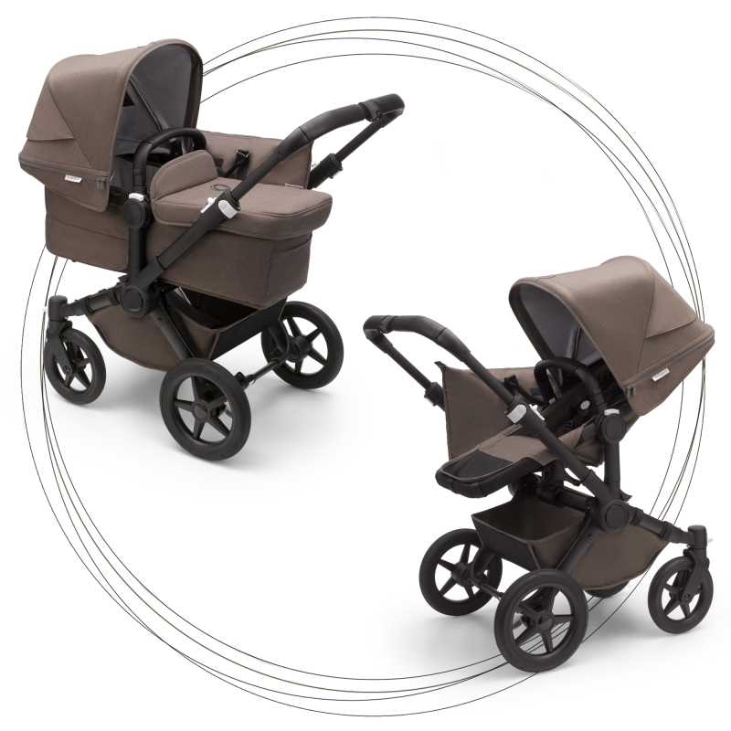 BUGABOO Donkey 5 Mineral Mono Podvozok Black poťah športového sedadla, hlboká vanička TAUPE strieška TAUPE