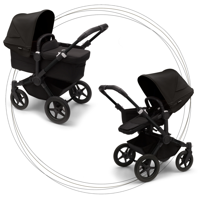 BUGABOO Donkey 5 Mono Podvozok Black poťah športového sedadla, hlboká vanička MIDNIGHT BLACK strieška MIDNIGHT BLACK