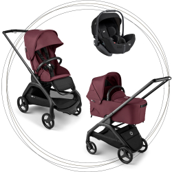 BUGABOO Set Dragonfly - black/dark cherry + autosedačka JOIE i-level eclipse + adaptéry