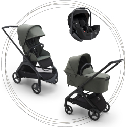 BUGABOO Set Dragonfly - black/forest green + autosedačka JOIE i-level eclipse + adaptéry