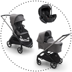 BUGABOO Set Dragonfly - black/grey melange + autosedačka JOIE i-level eclipse + adaptéry