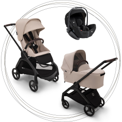 BUGABOO Set Dragonfly - black/desert taupe + autosedačka JOIE i-level eclipse + adaptéry