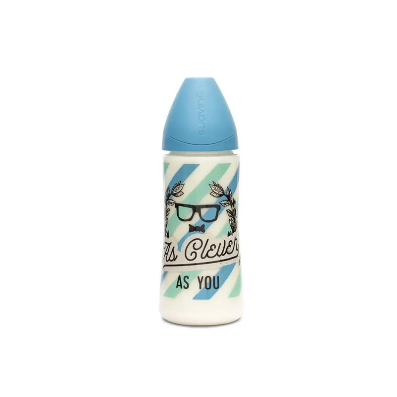 SUAVINEX fľaša 270ml 0-6m anatomický stredný prietok AS YOU CLEVER modrá