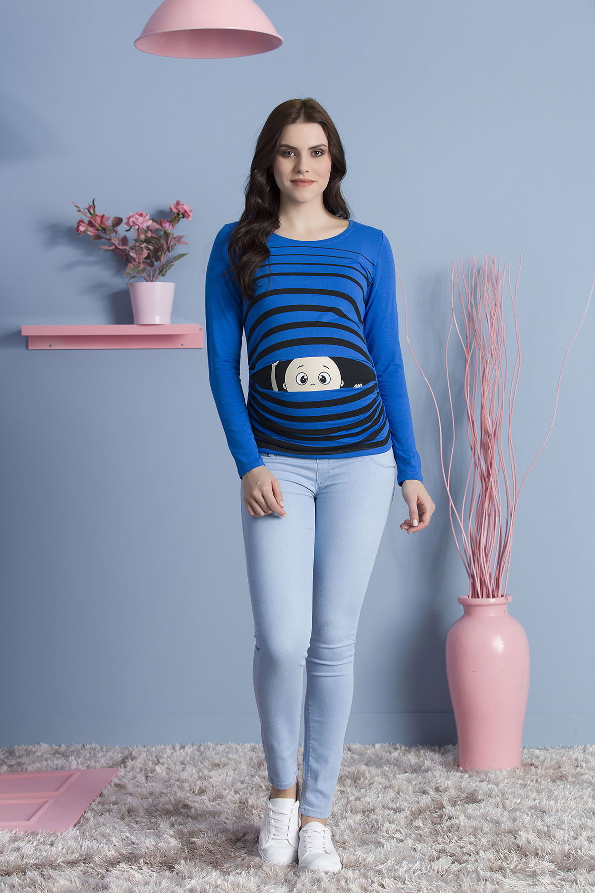 MAMIMODE Tričko s motívom Guck Guck Dark Blue